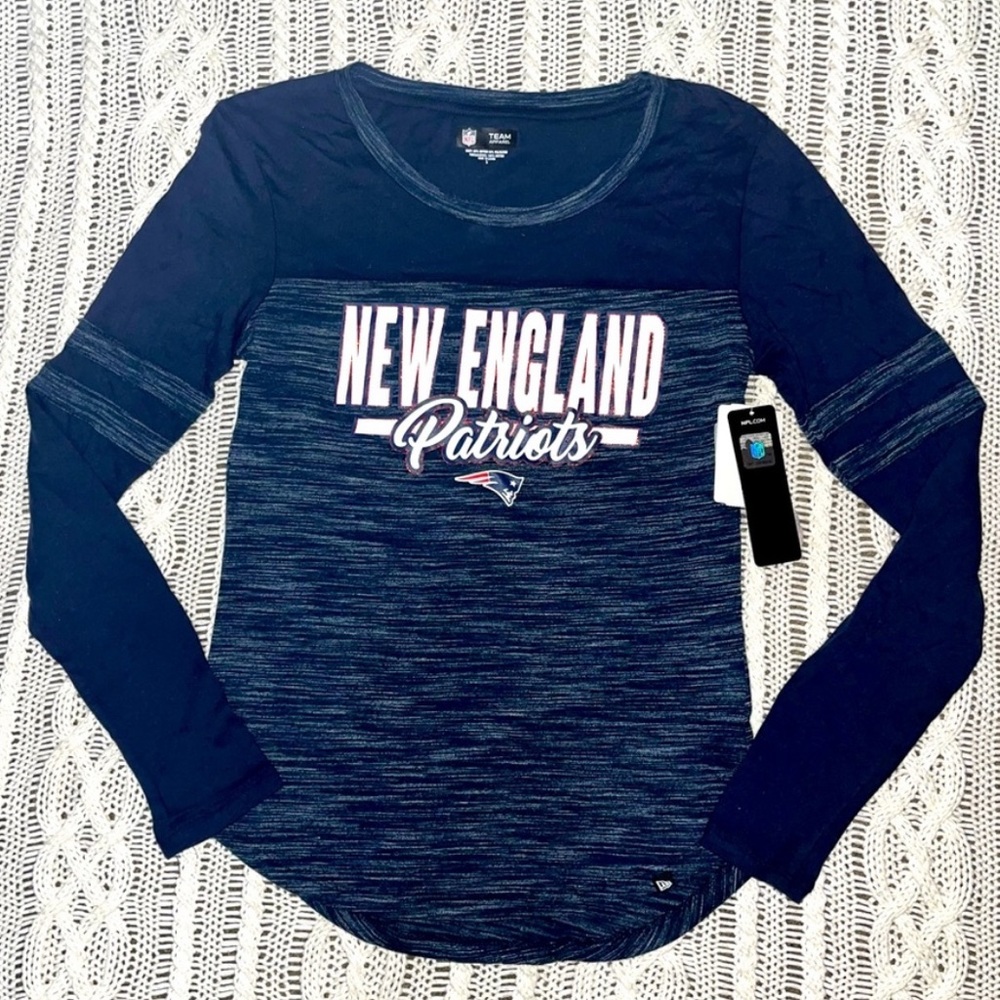 New England Patriots Long Sleeve T Shirt Navy NFL Team Apparel Glitter/Sparkle